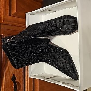 bling boots black 9.5 shiny rhinestone shimmer metallic fashionable trendy party